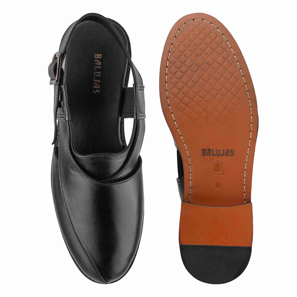 1082 : Balujas Black Leather Peshawari