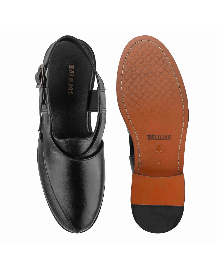 1082 : Balujas Black Leather Peshawari