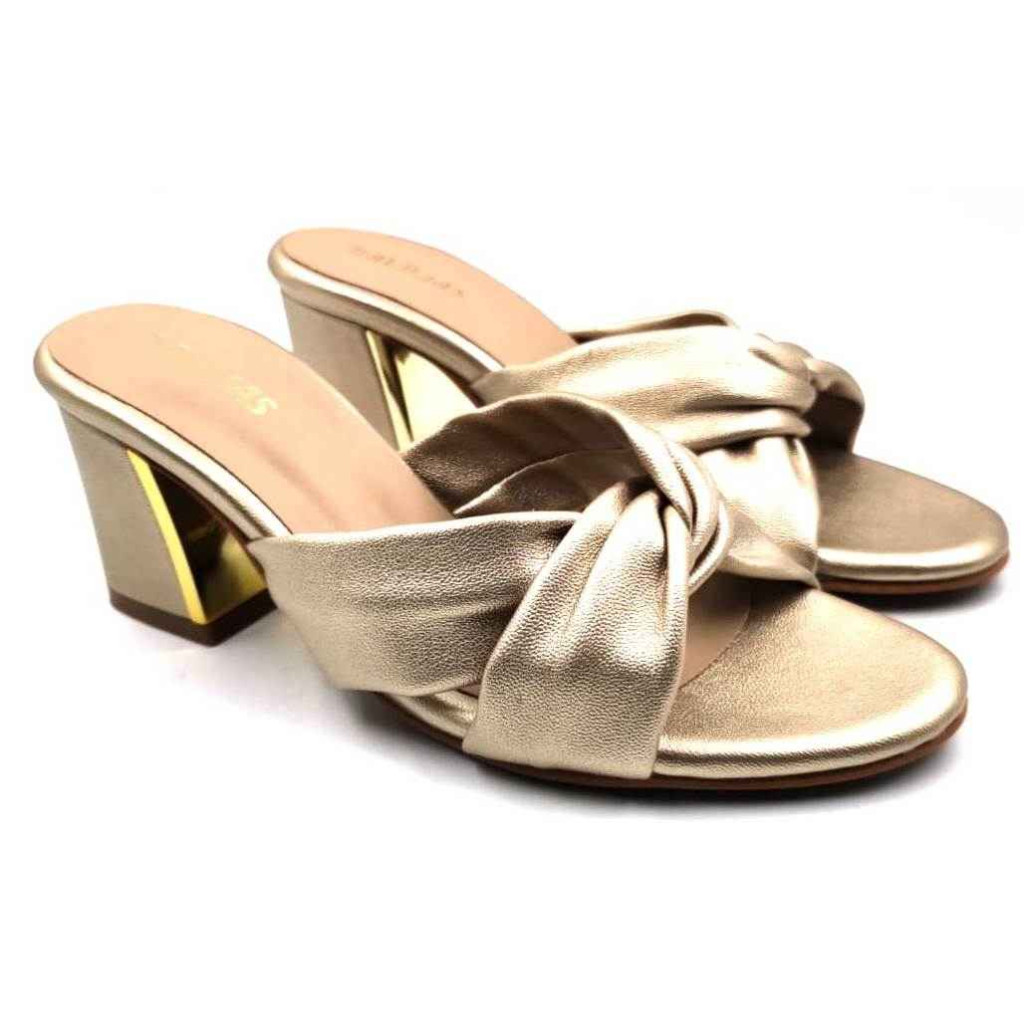 9110-19: Balujas Golden Block Heel Sandals
