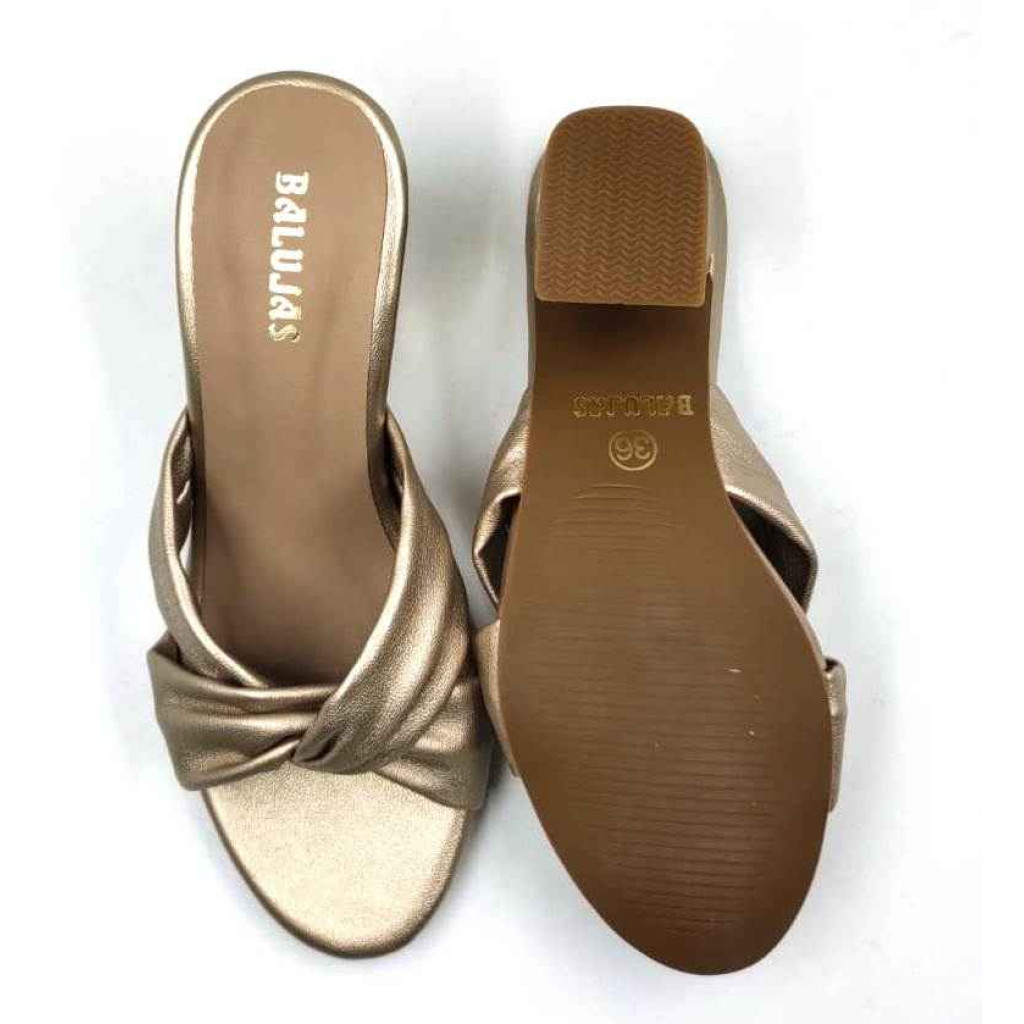 9110-19: Balujas Golden Block Heel Sandals