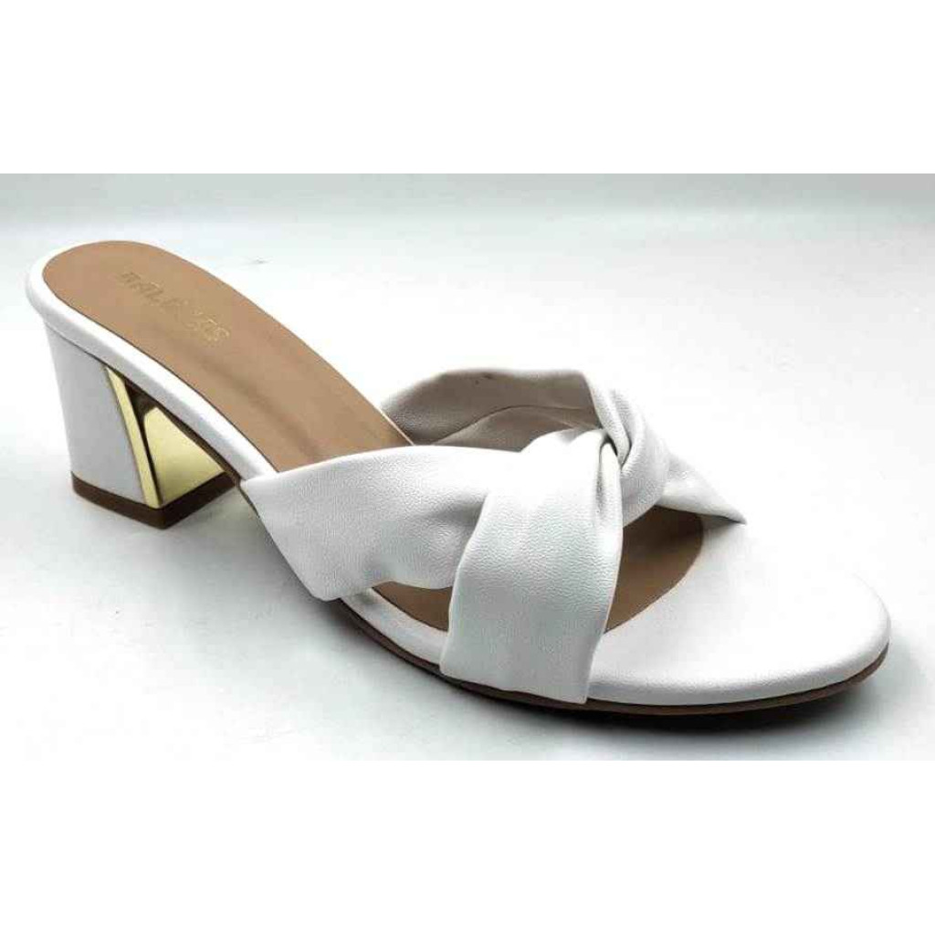 9110-19: Balujas White Block Heel Sandals