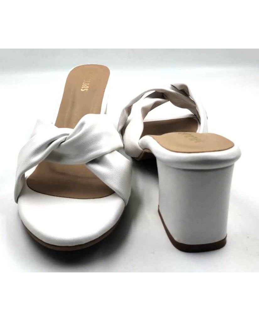 9110-19: Balujas White Block Heel Sandals