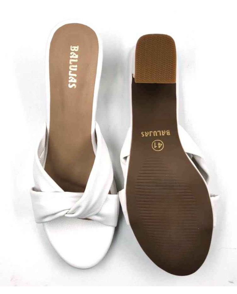 9110-19: Balujas White Block Heel Sandals