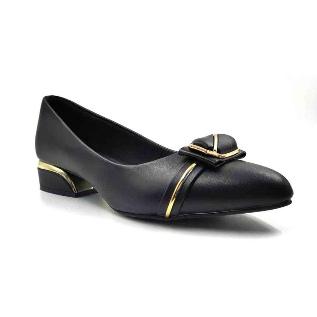 BAL 318: Taupe Black Ballerina with Sleek Buckle 