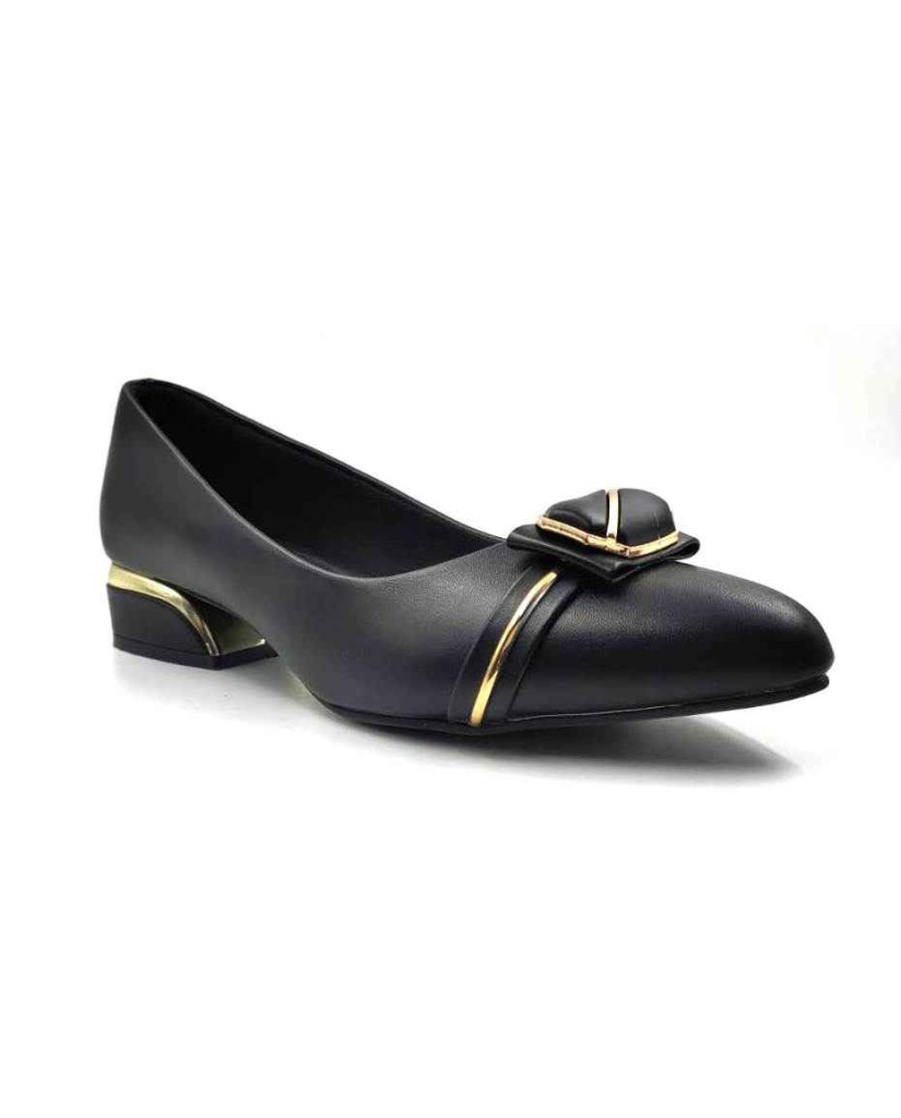 BAL 318: Taupe Black Ballerina with Sleek Buckle 