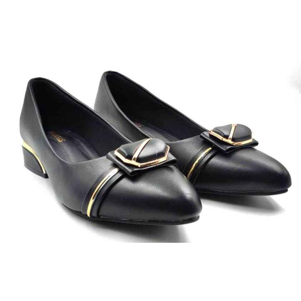 BAL 318: Taupe Black Ballerina with Sleek Buckle 
