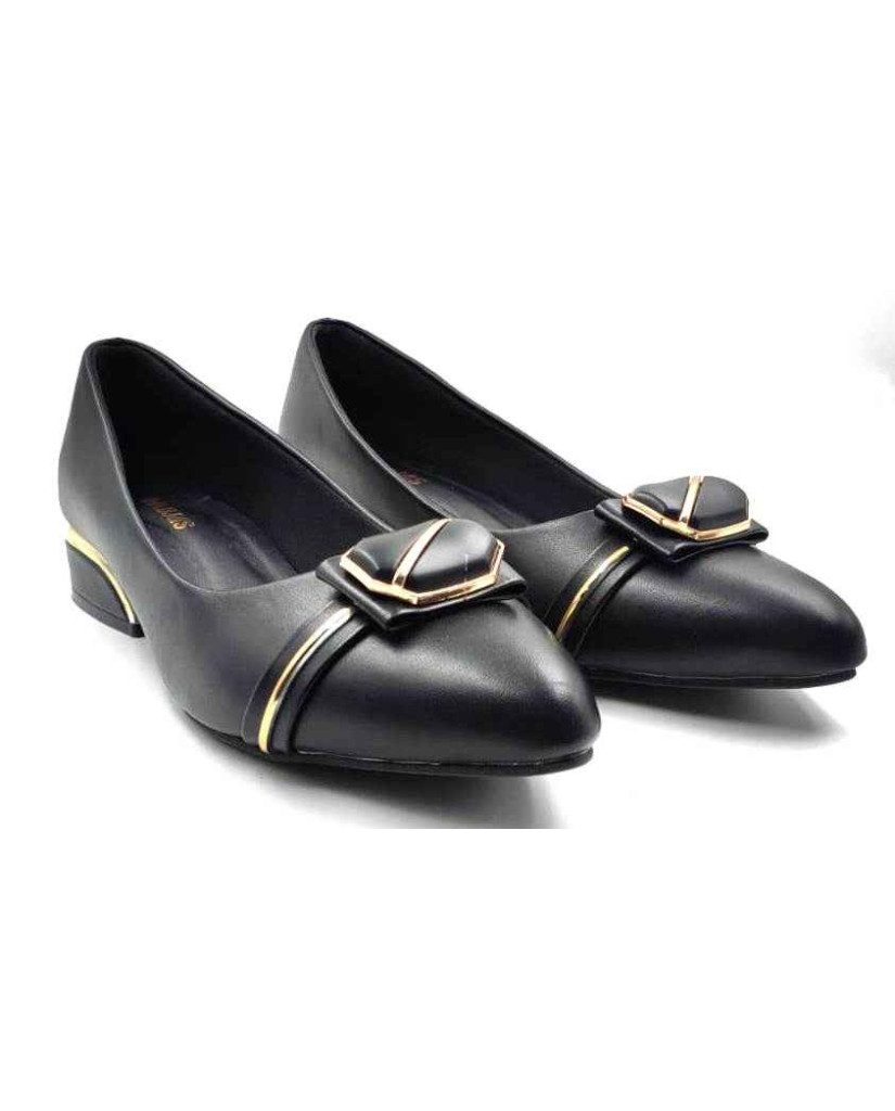 BAL 318: Taupe Black Ballerina with Sleek Buckle 