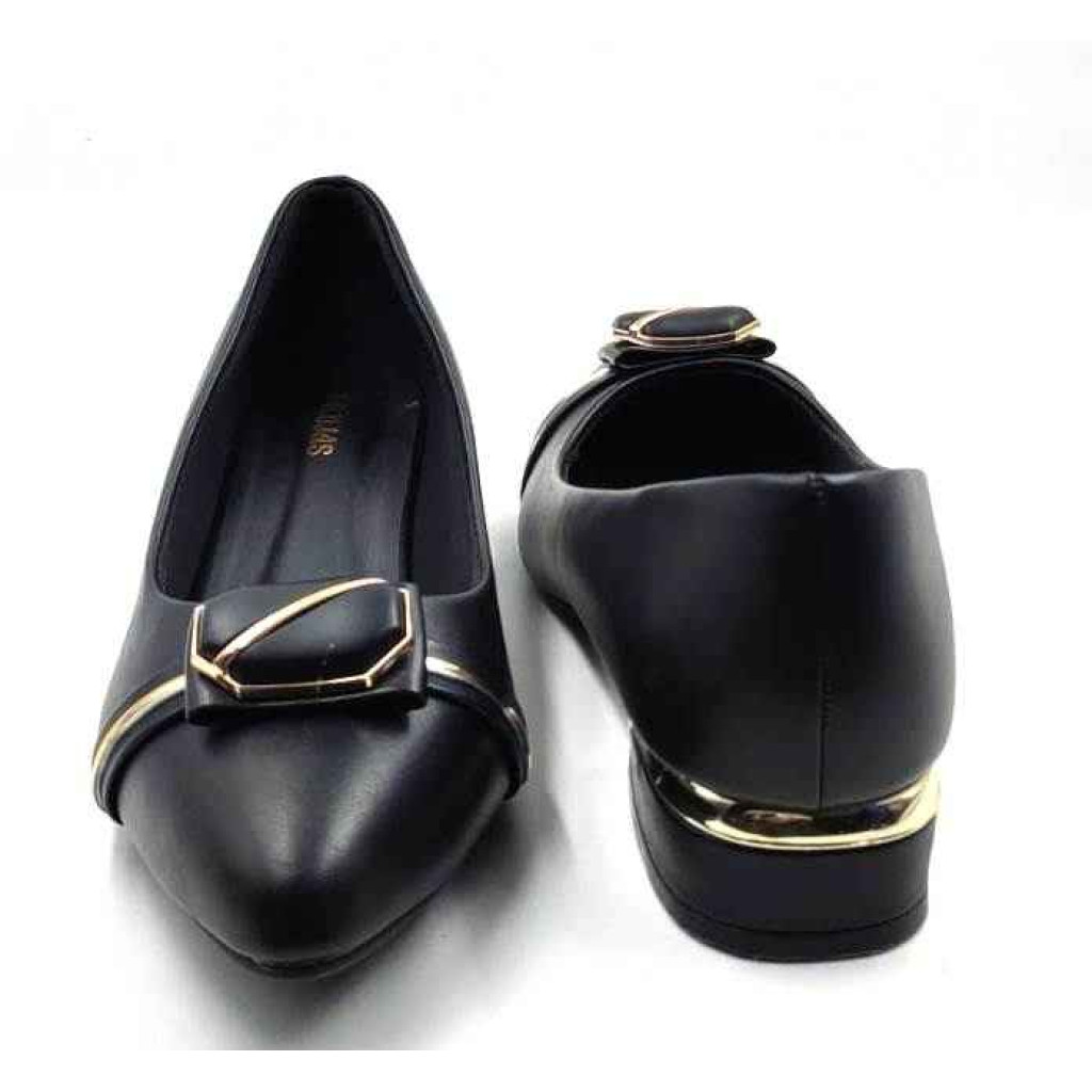 BAL 318: Taupe Black Ballerina with Sleek Buckle 