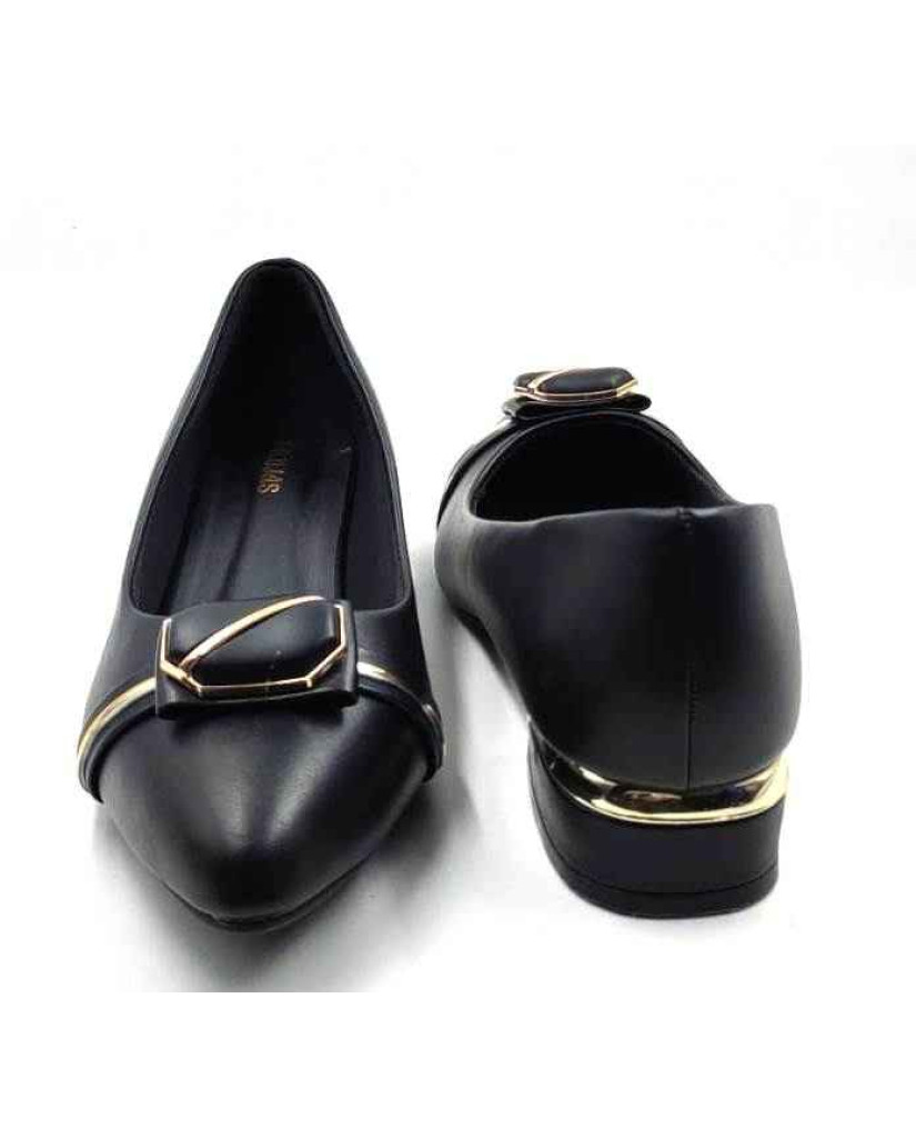 BAL 318: Taupe Black Ballerina with Sleek Buckle 