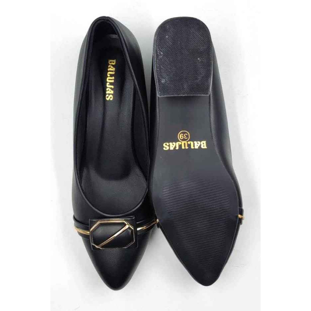 BAL 318: Taupe Black Ballerina with Sleek Buckle 