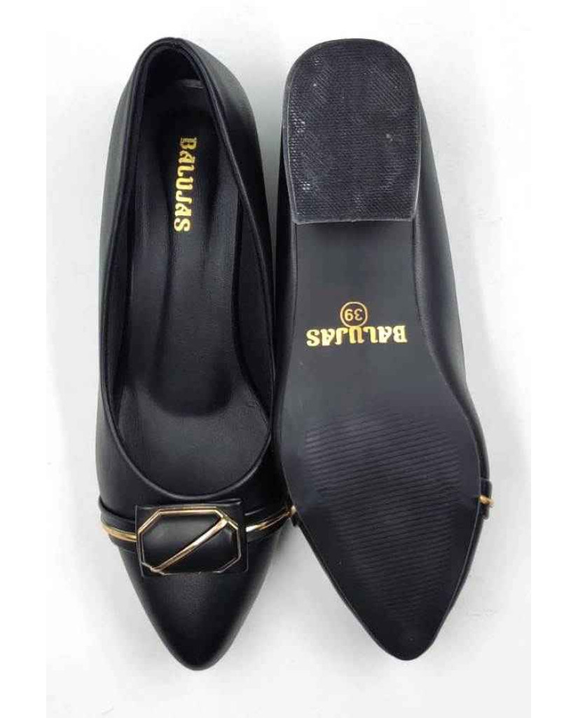 BAL 318: Taupe Black Ballerina with Sleek Buckle 