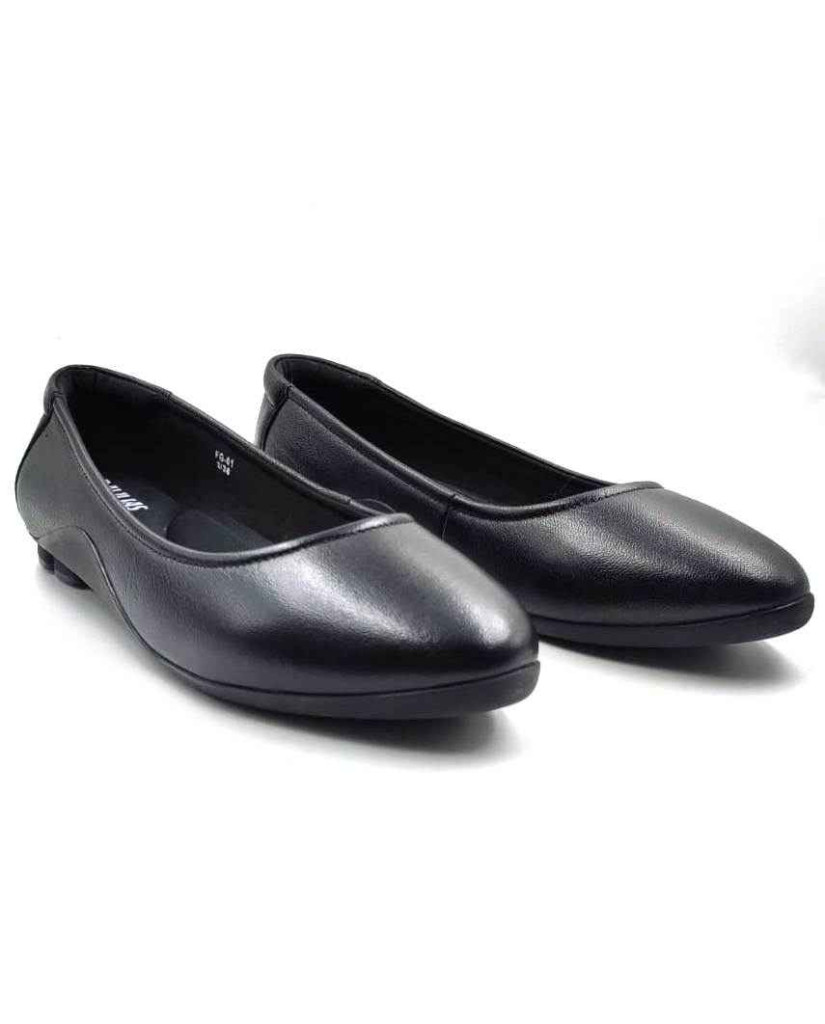 FG-01 Balujas Black Leather Ballerina Flats