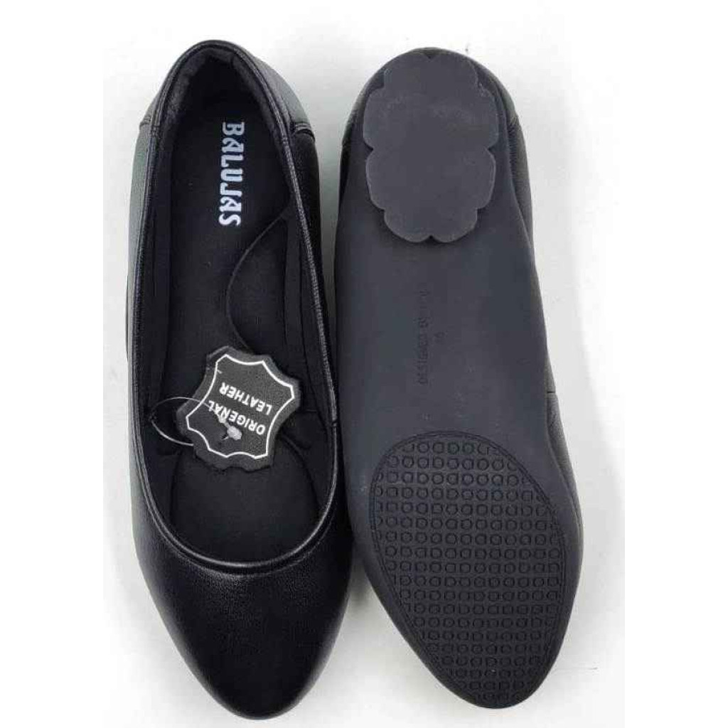 FG-01 Balujas Black Leather Ballerina Flats