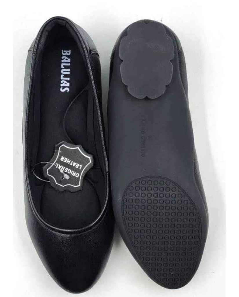 FG-01 Balujas Black Leather Ballerina Flats