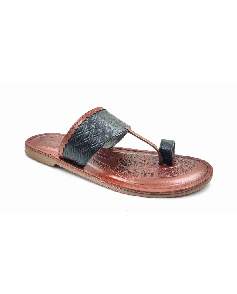 103: Black Leather Toe-Ring Kolhapuri Chappal