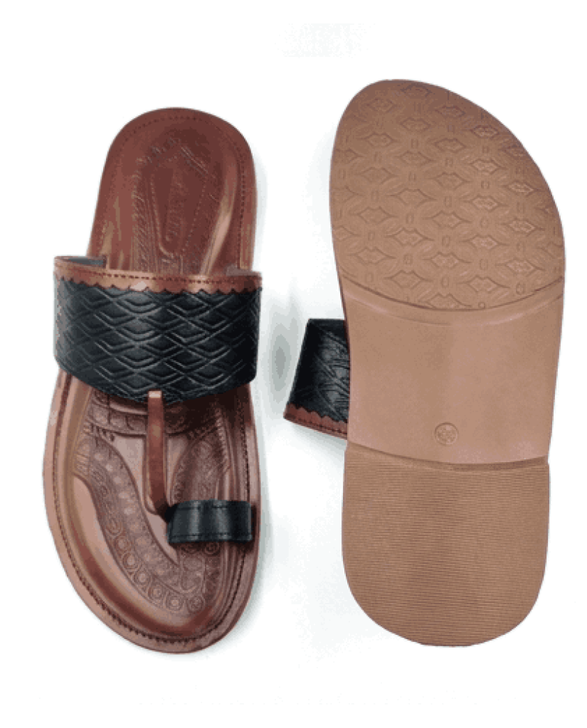103: Black Leather Toe-Ring Kolhapuri Chappal