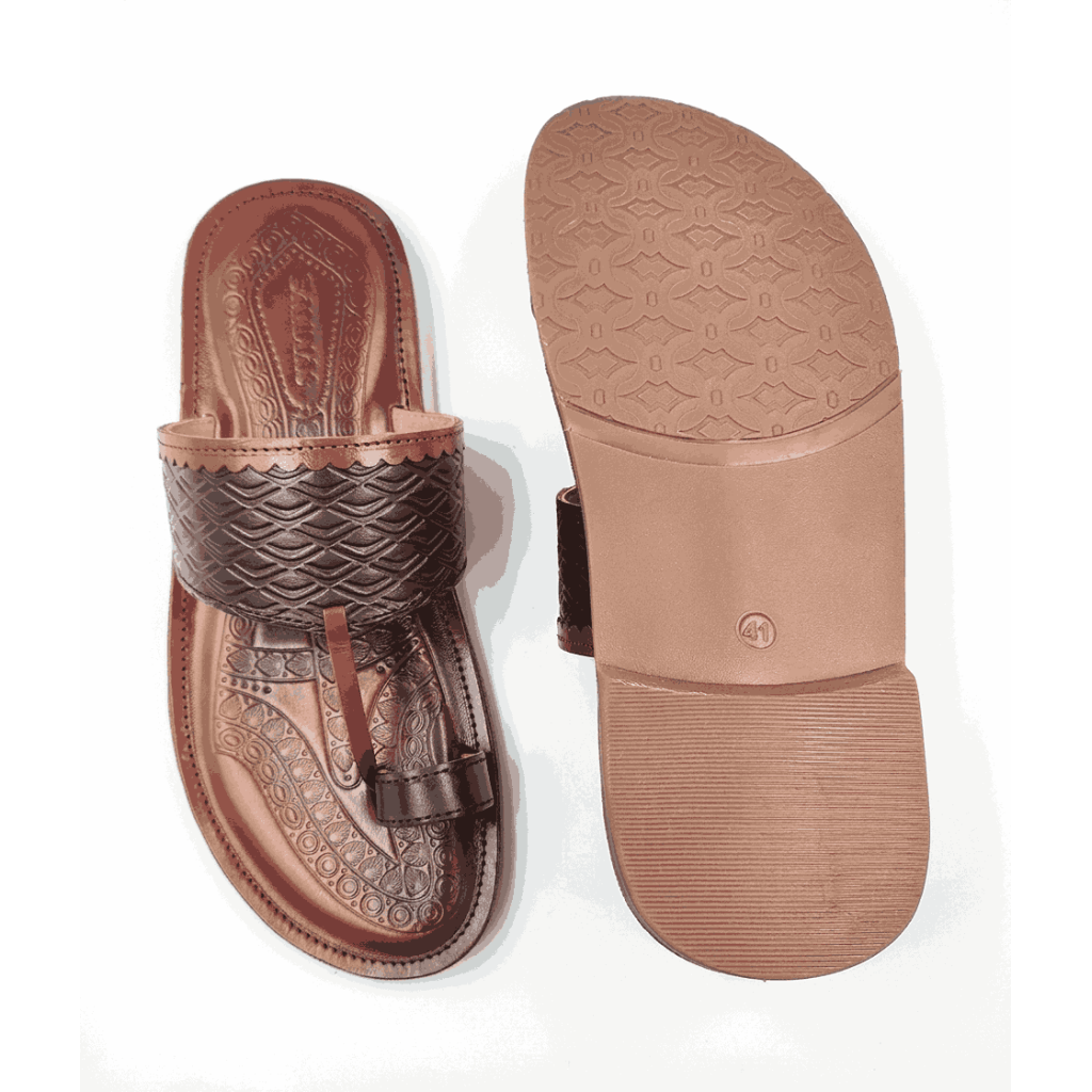 103: Brown Leather Toe-Ring Kolhapuri Chappal