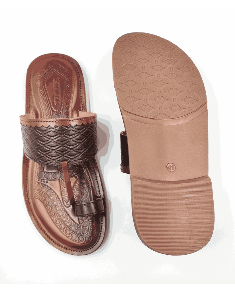 103: Brown Leather Toe-Ring Kolhapuri Chappal