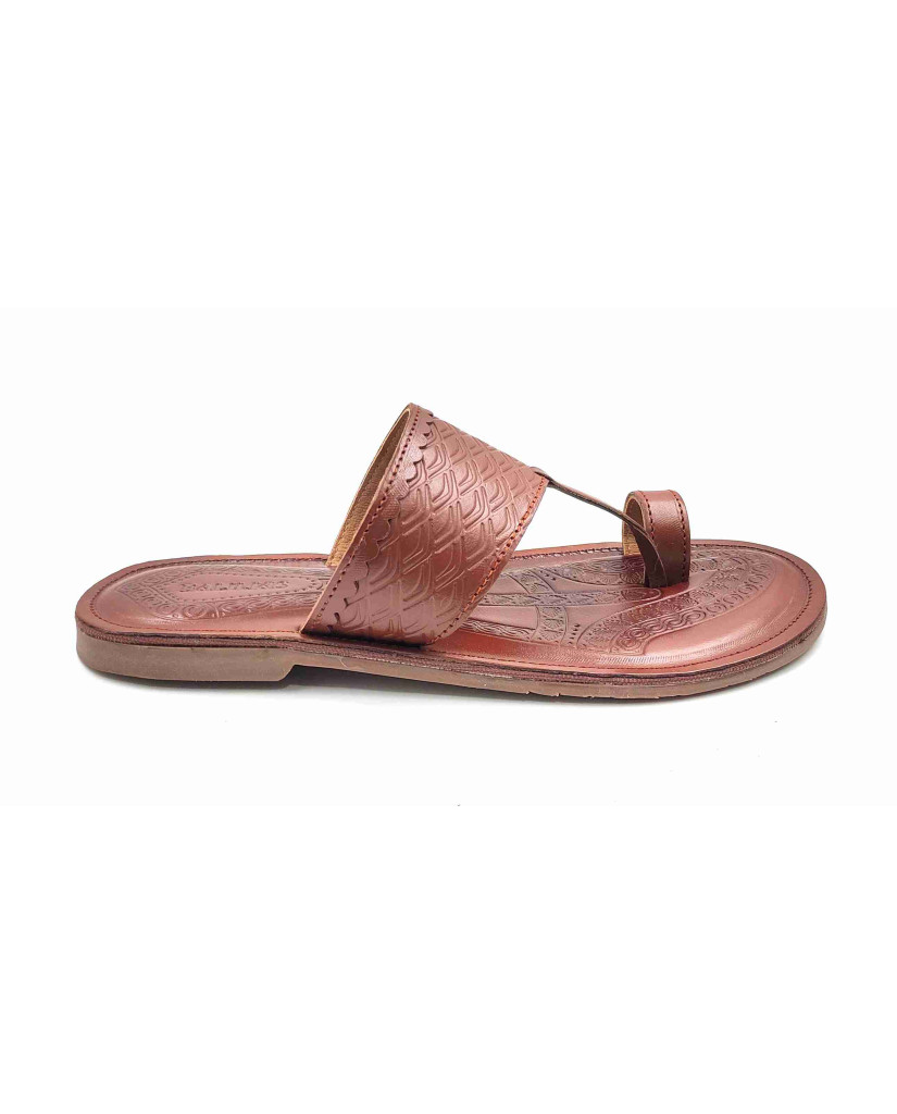 103: Tan Leather Toe-Ring Kolhapuri Chappal