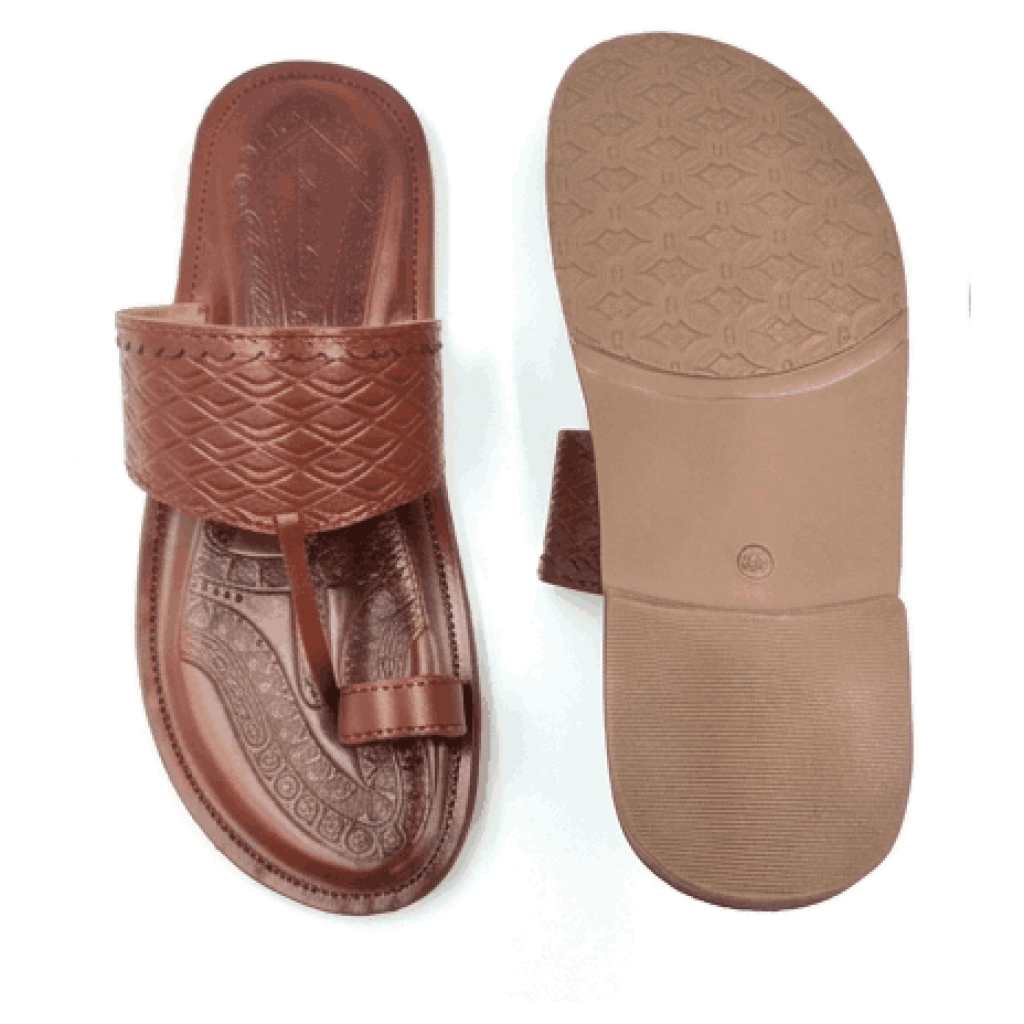 103: Tan Leather Toe-Ring Kolhapuri Chappal
