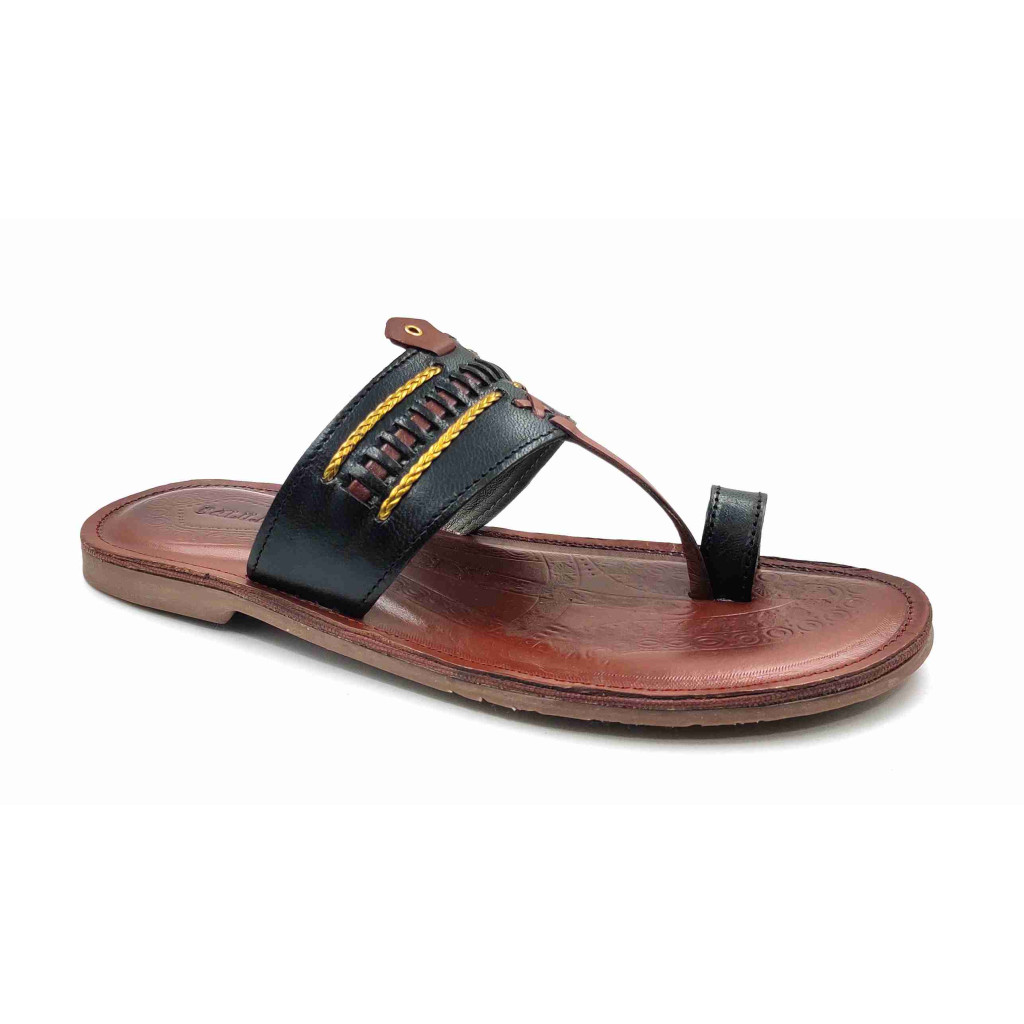 104 Balujas Black Leather Kolhapuri Chappal