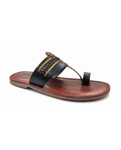 104 Balujas Black Leather Kolhapuri Chappal