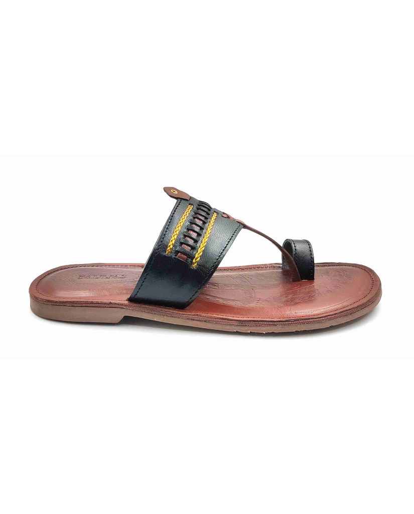 104 Balujas Black Leather Kolhapuri Chappal