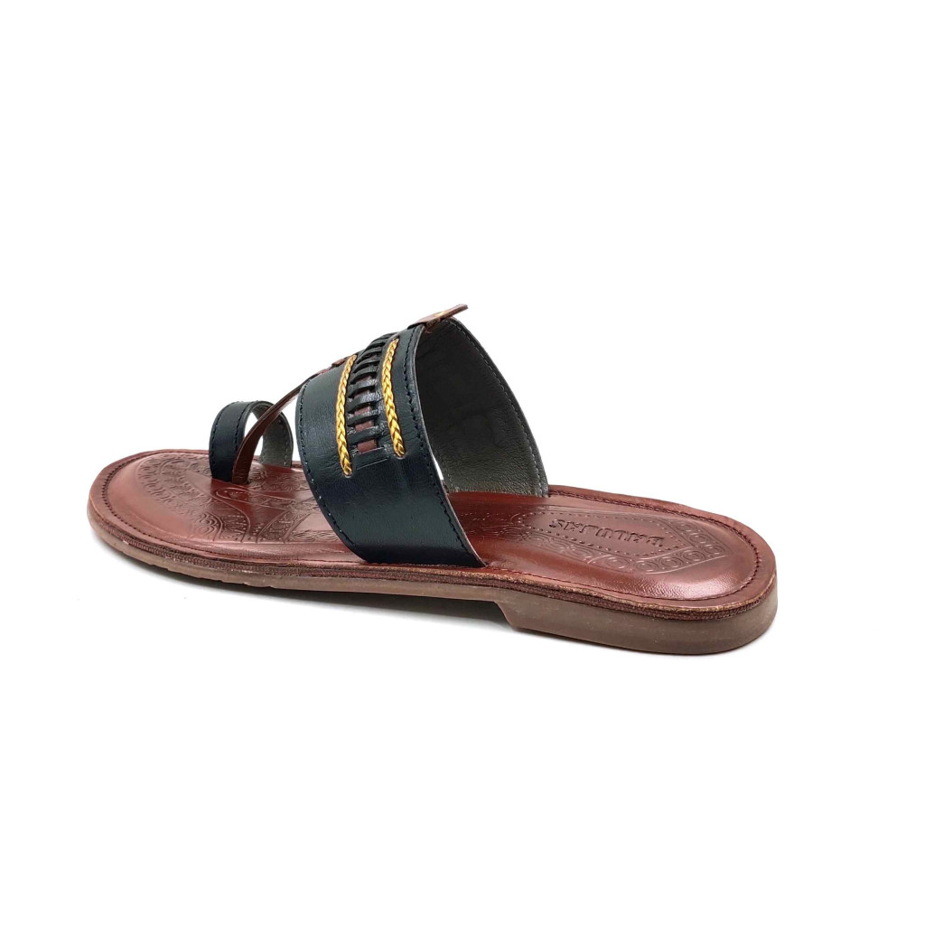 104 Balujas Black Leather Kolhapuri Chappal