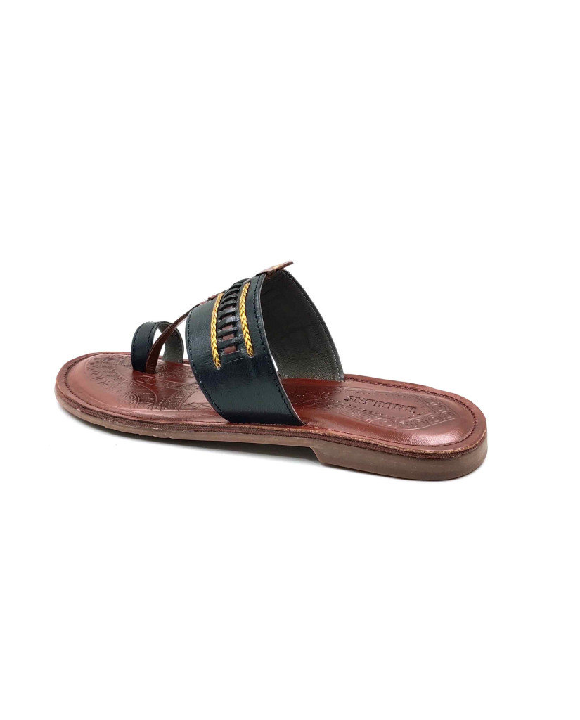 104 Balujas Black Leather Kolhapuri Chappal