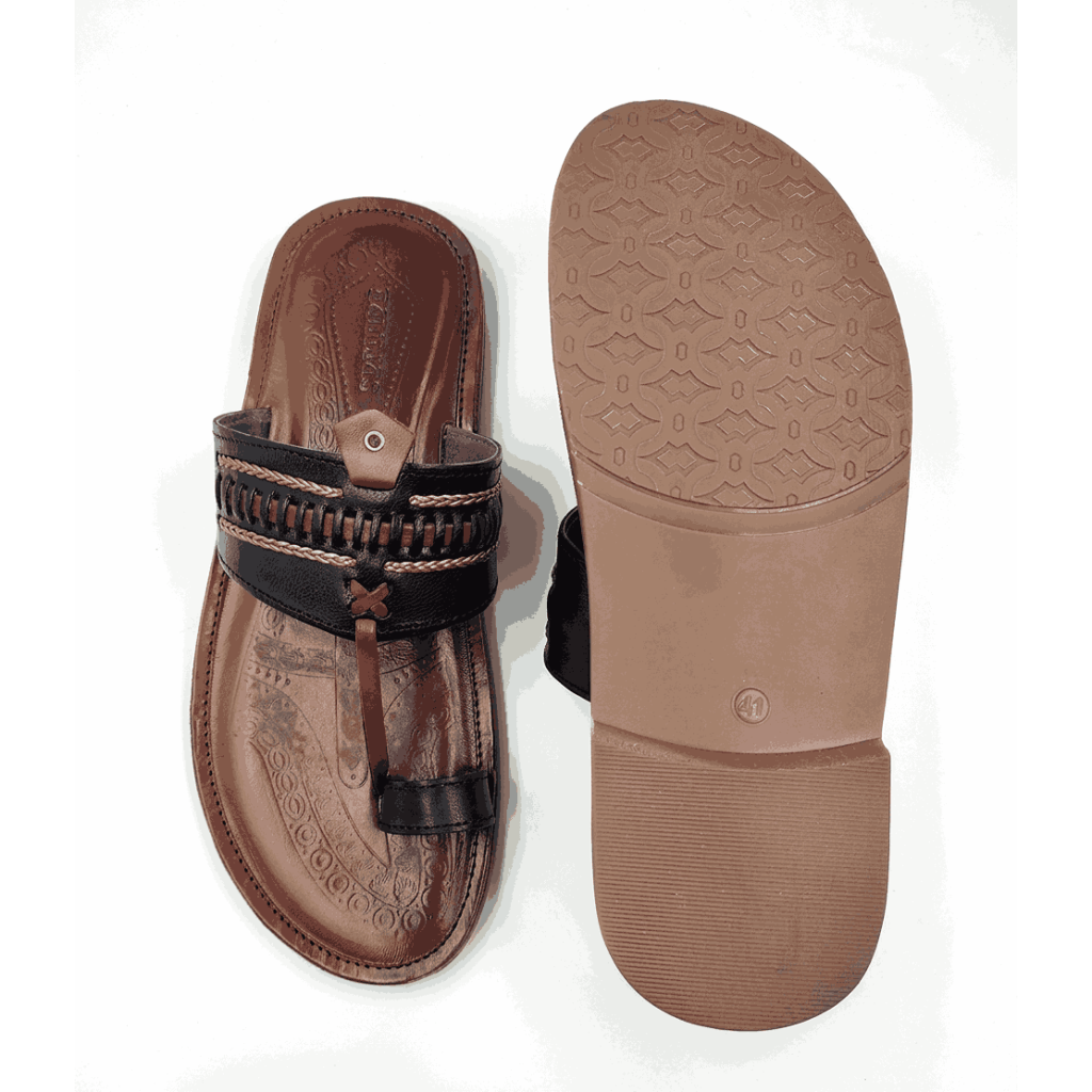 104 Balujas Black Leather Kolhapuri Chappal