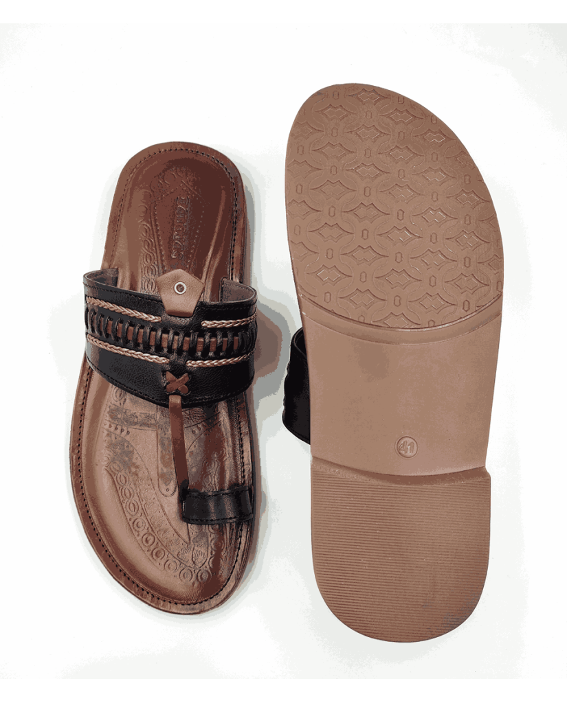 104 Balujas Black Leather Kolhapuri Chappal