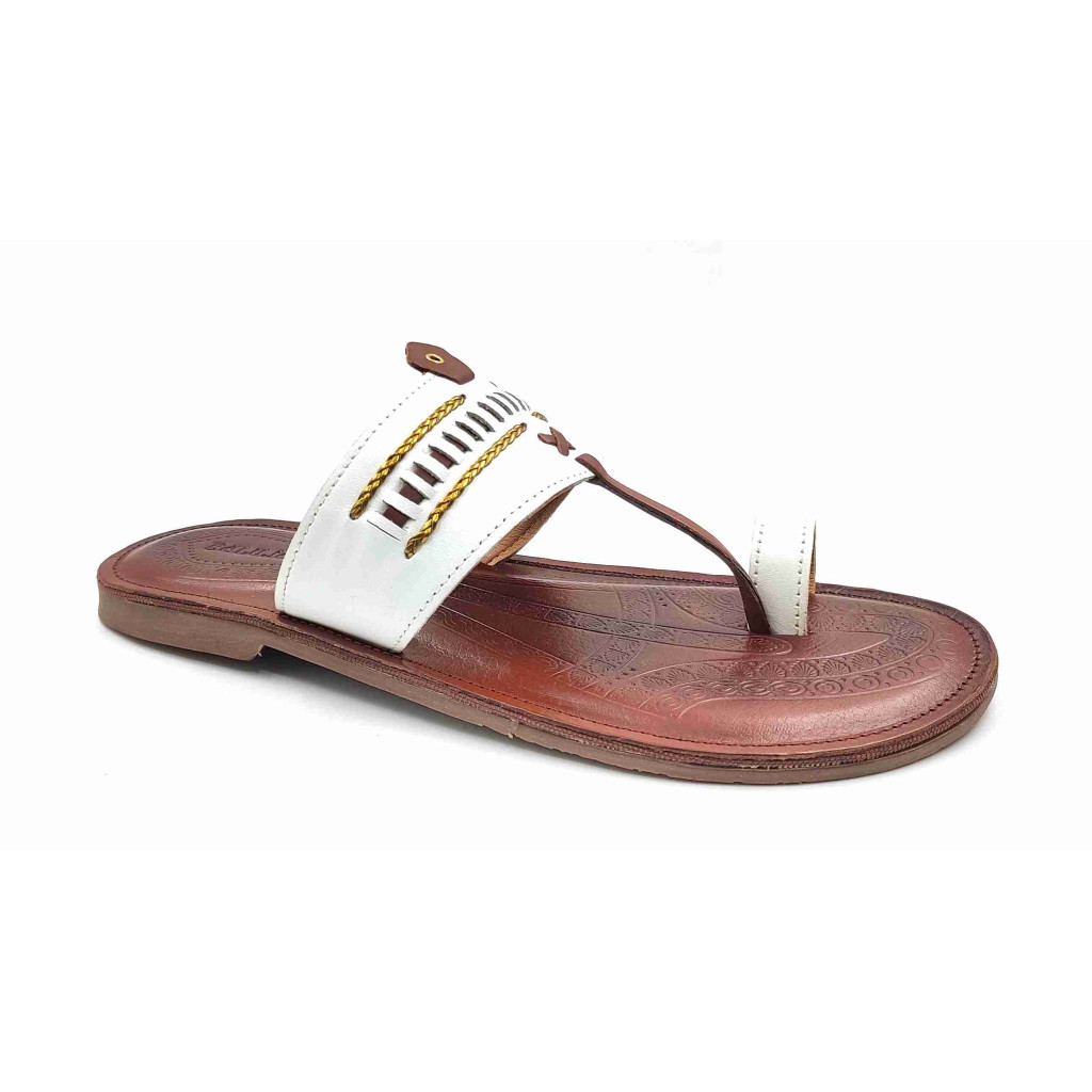 104 Balujas White Leather Kolhapuri Chappal