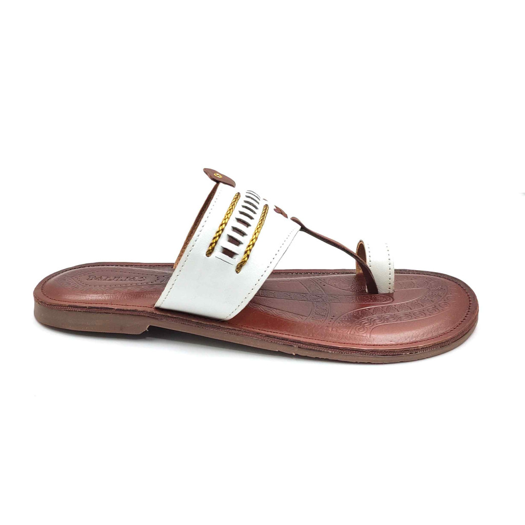 104 Balujas White Leather Kolhapuri Chappal