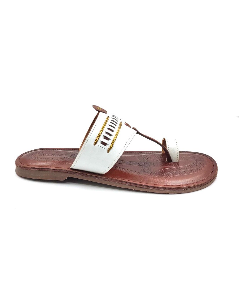 104 Balujas White Leather Kolhapuri Chappal