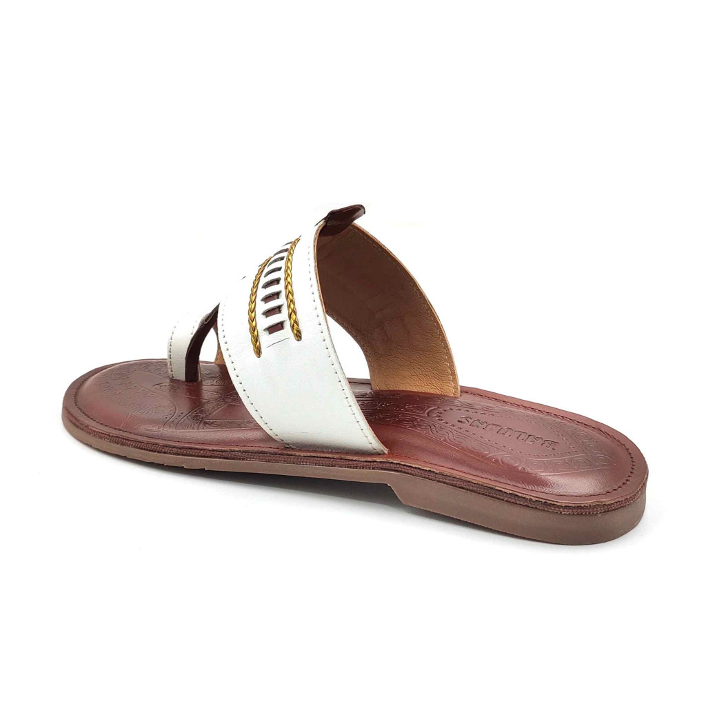104 Balujas White Leather Kolhapuri Chappal