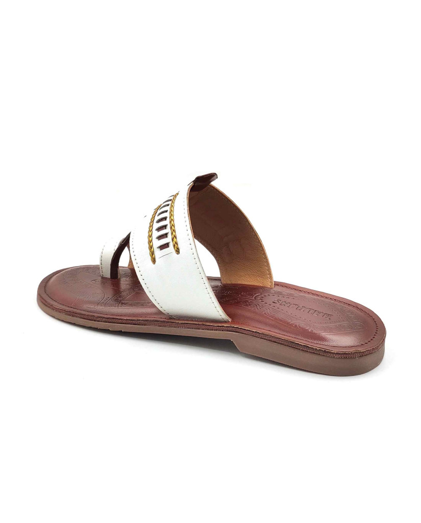 104 Balujas White Leather Kolhapuri Chappal