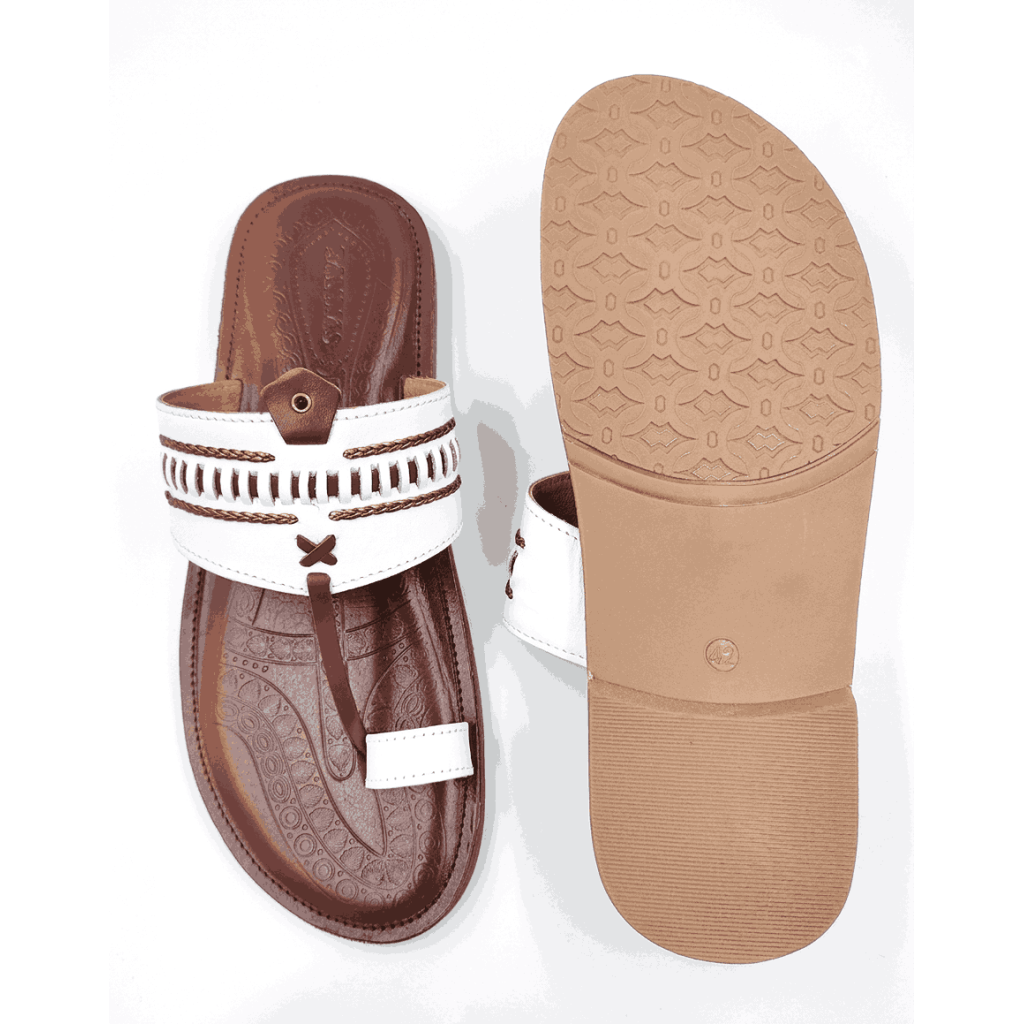 104 Balujas White Leather Kolhapuri Chappal