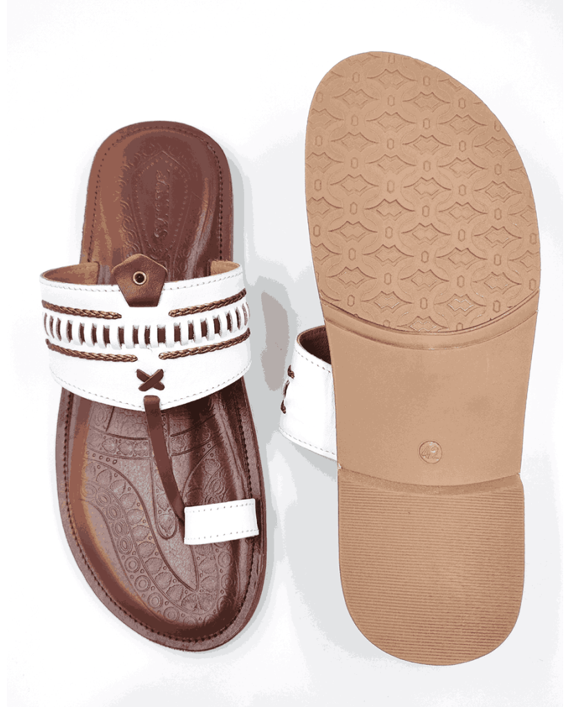 104 Balujas White Leather Kolhapuri Chappal