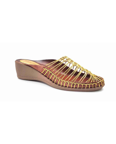 189 Balujas Women Gold Wedge Heel Mules 