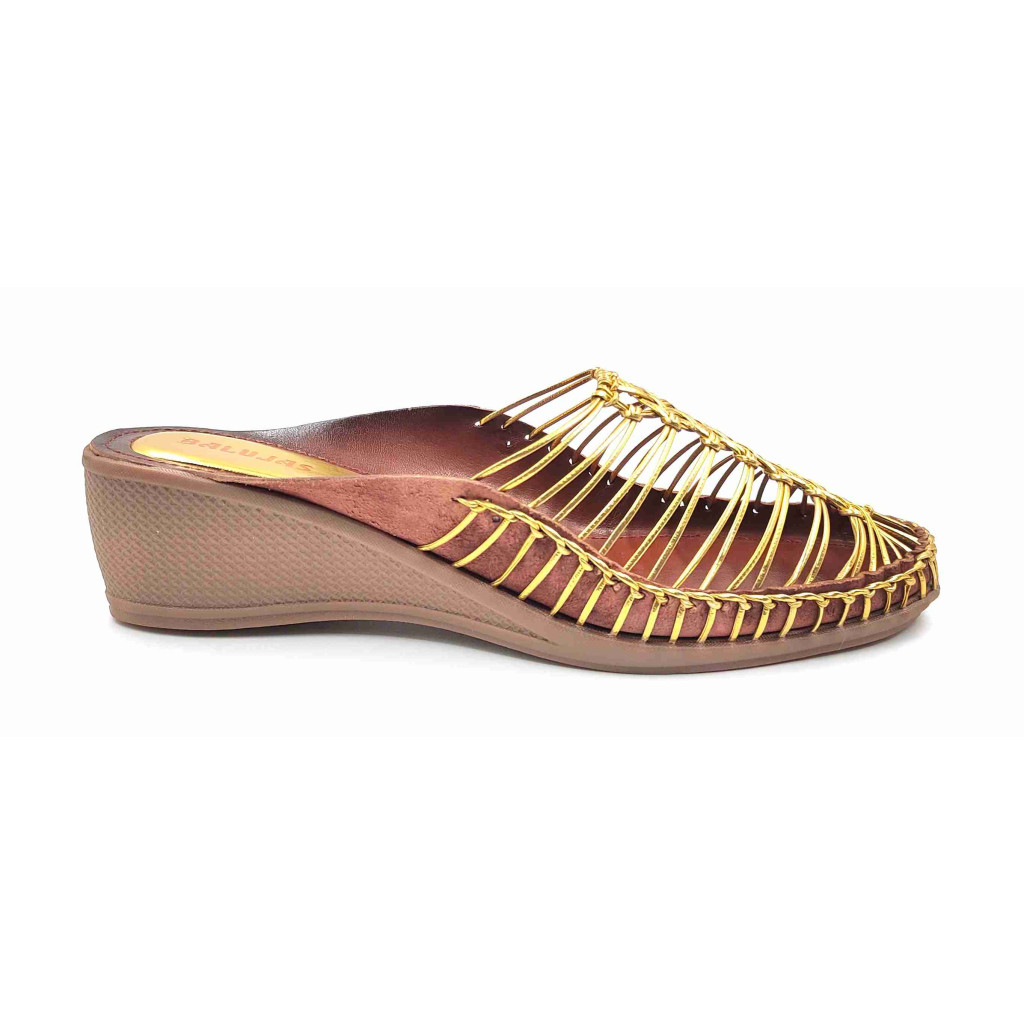 189 Balujas Women Gold Wedge Heel Mules 
