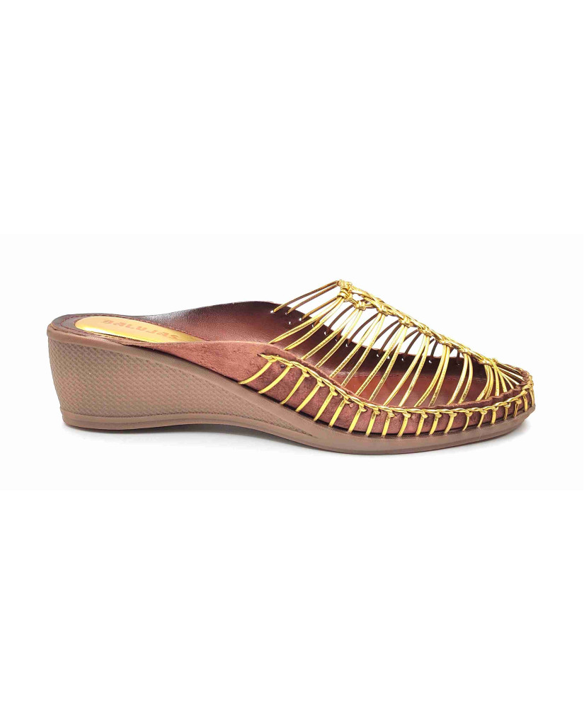 189 Balujas Women Gold Wedge Heel Mules 