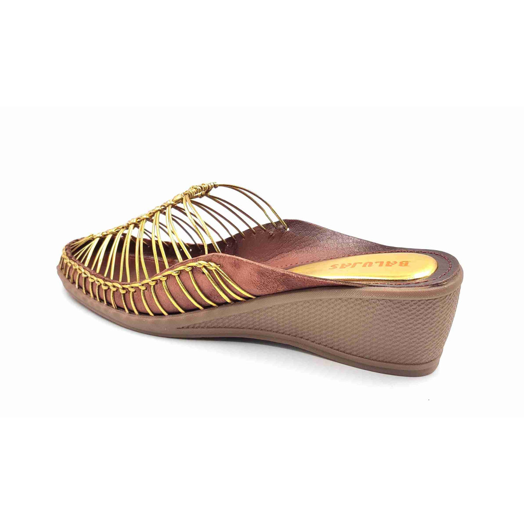 189 Balujas Women Gold Wedge Heel Mules 