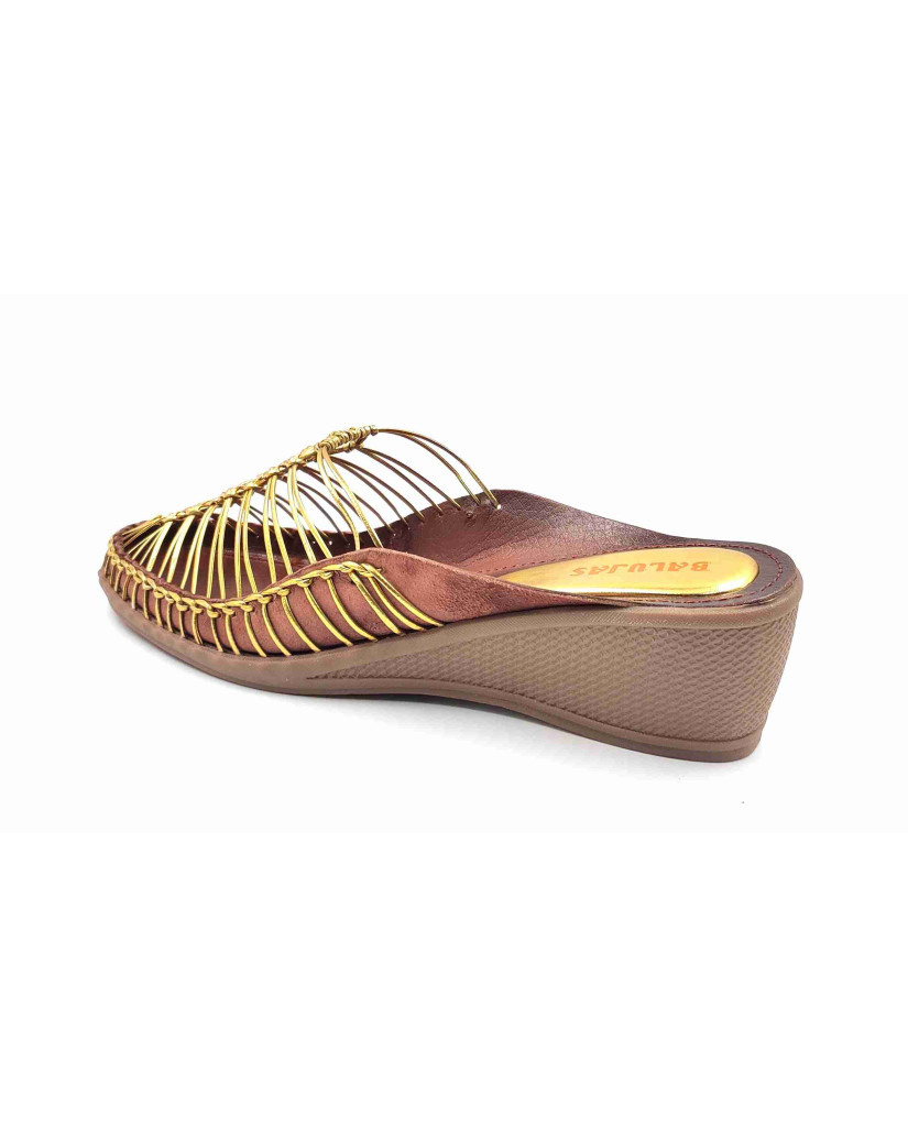 189 Balujas Women Gold Wedge Heel Mules 