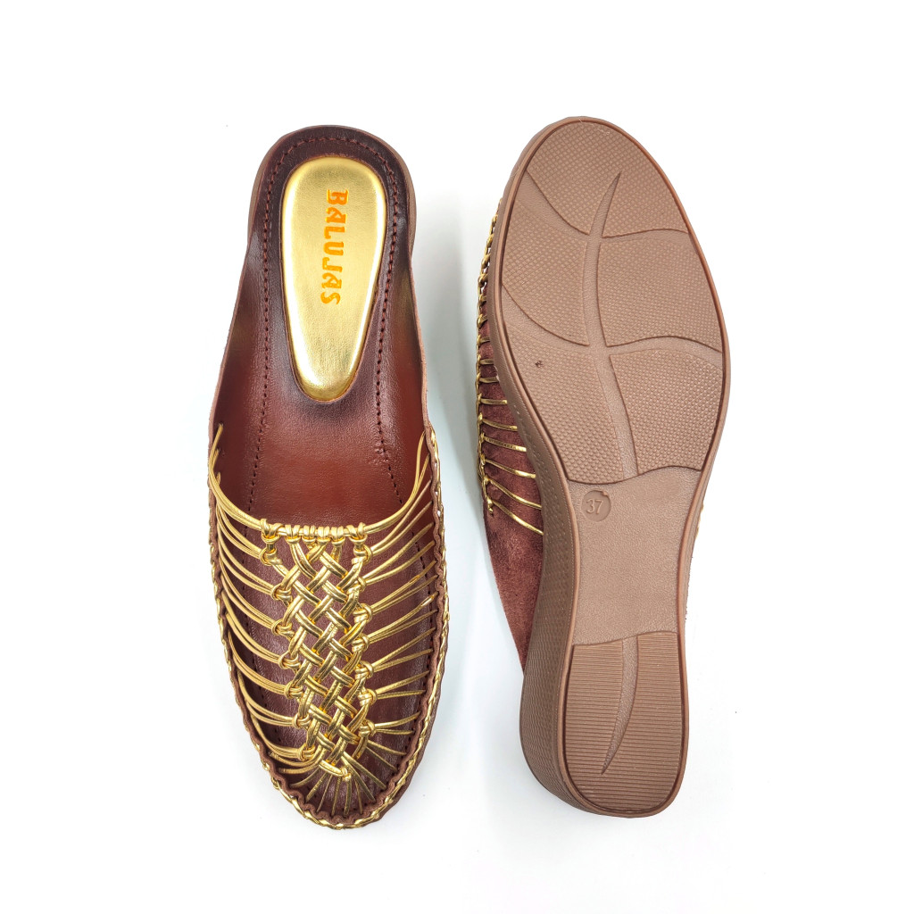 189 Balujas Women Gold Wedge Heel Mules 