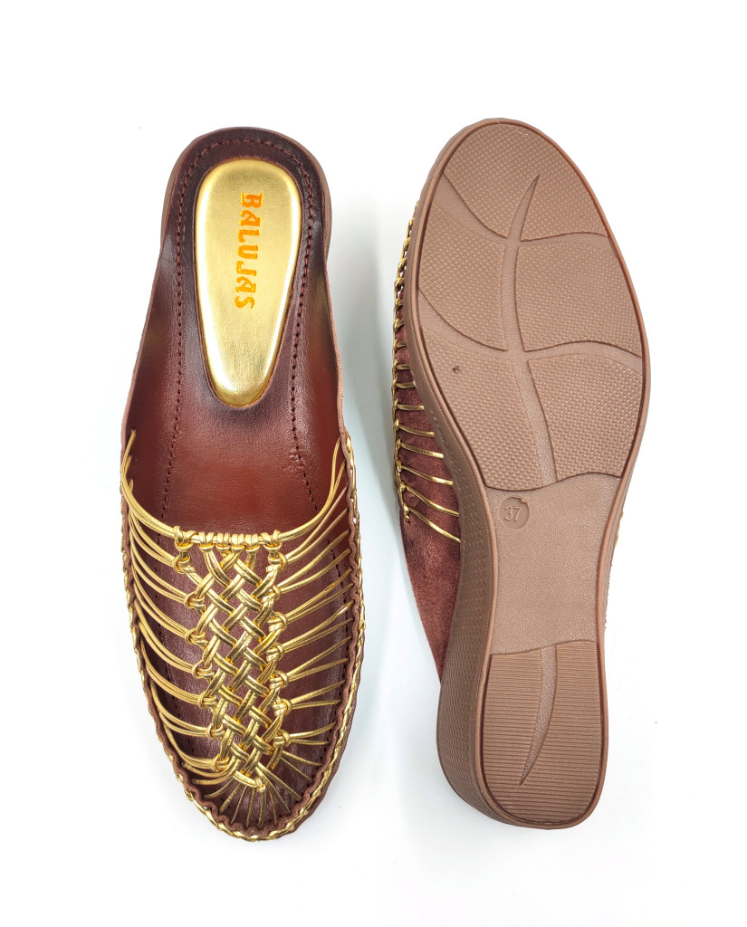 189 Balujas Women Gold Wedge Heel Mules 