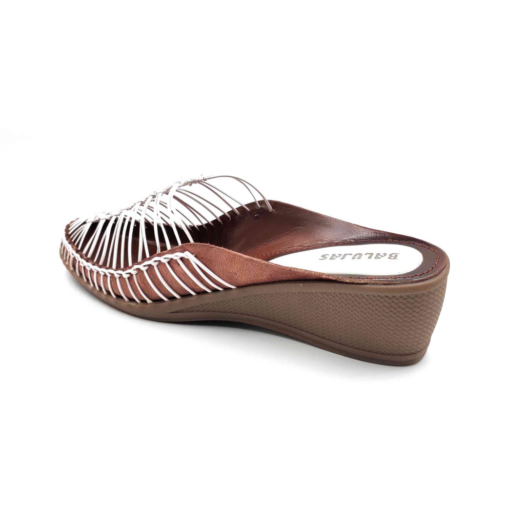 189 Balujas Women White Wedge Heel Mules 