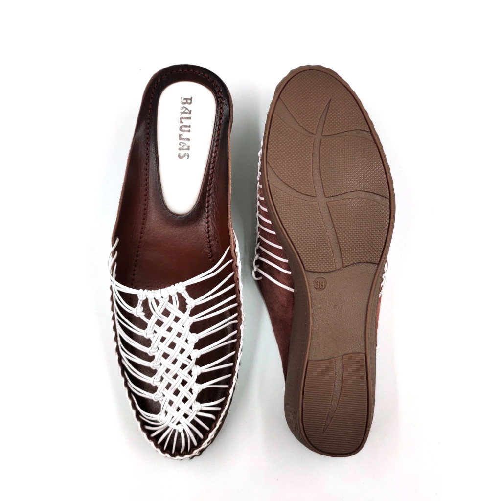 189 Balujas Women White Wedge Heel Mules 