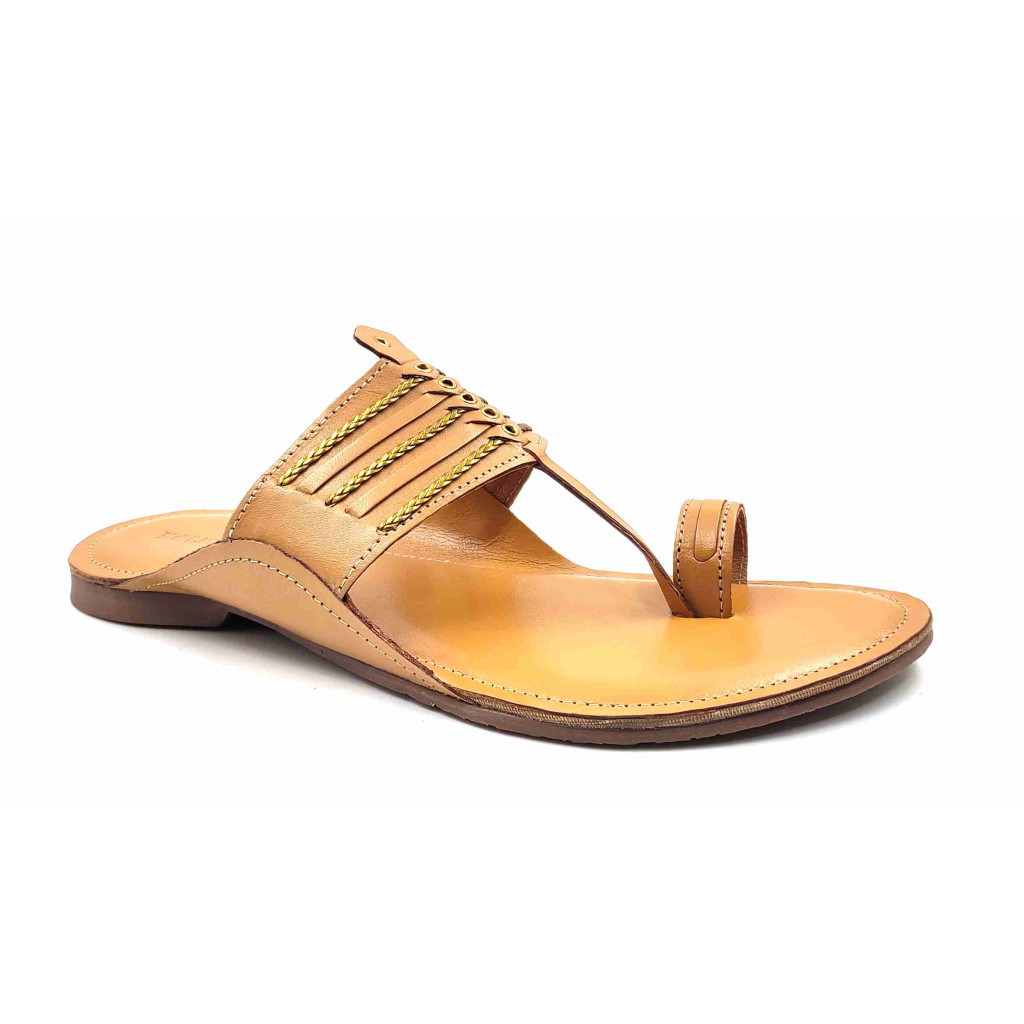 99: Beige Leather Toe-Ring Kolhapuri Chappal