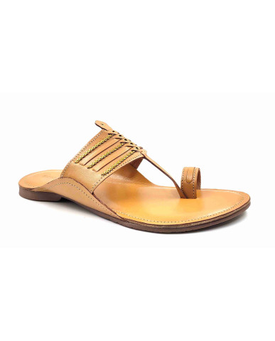 99: Beige Leather Toe-Ring Kolhapuri Chappal