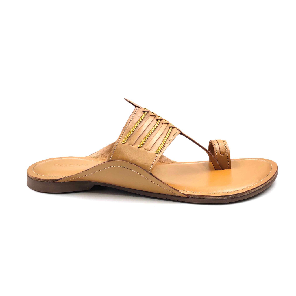 99: Beige Leather Toe-Ring Kolhapuri Chappal